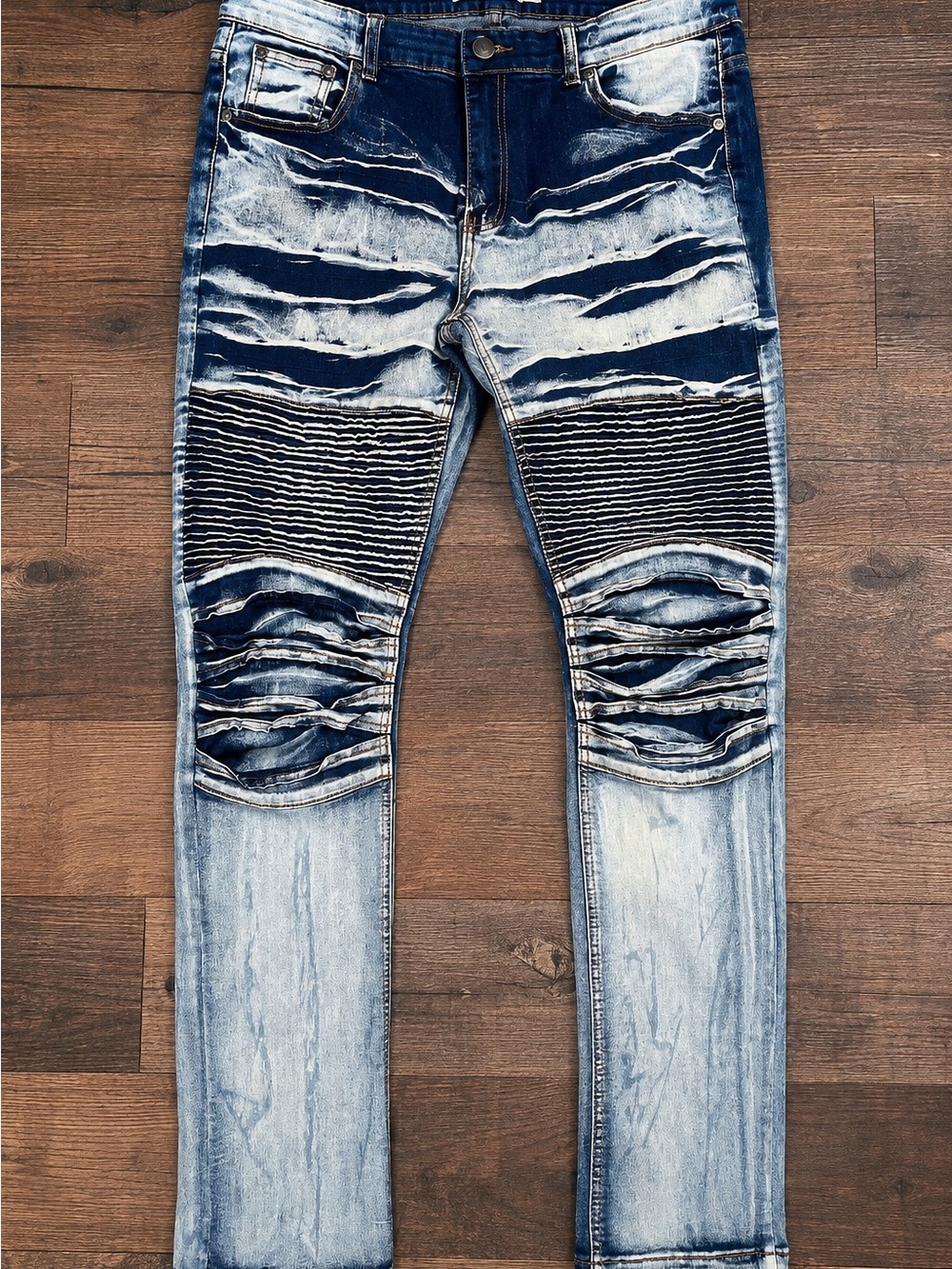 Slim Fit Distressed Ribbed Knee Jeans - Light Blue